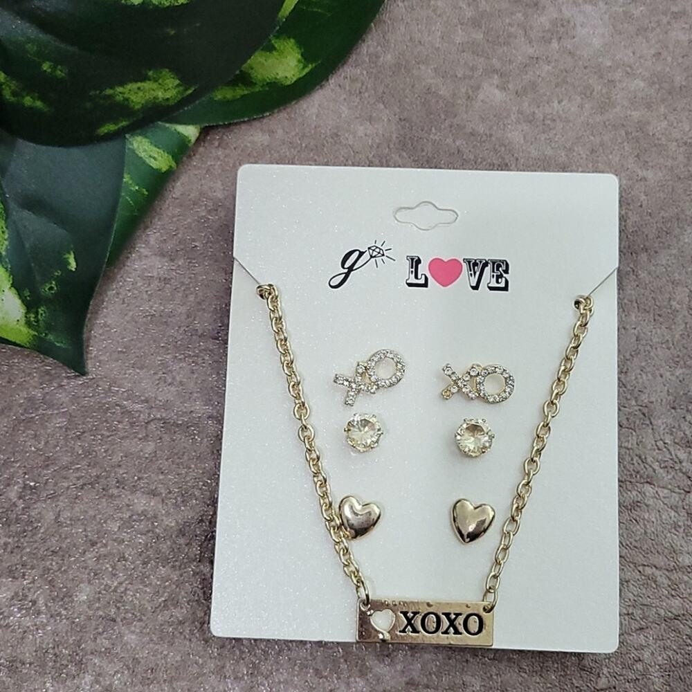 Gennaro Gold Toned Love Necklace & Earrings Set NEW